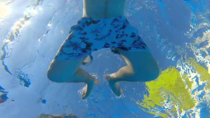 一名戴着潜水镜的男子在镜头前游泳时被淹没
