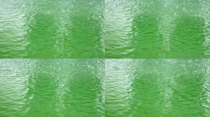 雨水落在绿色纯净清澈的水面上