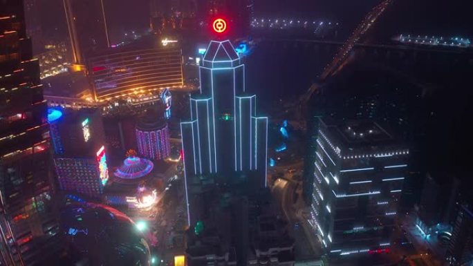 澳门市区夜间照明航空全景4k中国