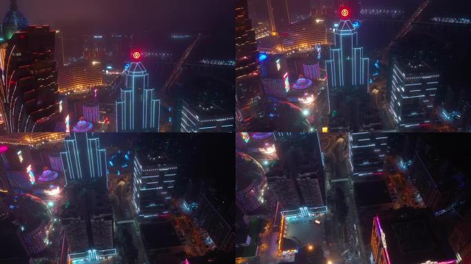 澳门市区夜间照明航空全景4k中国