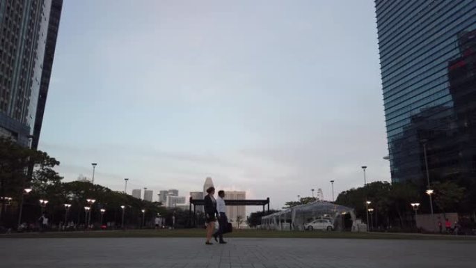 日落时间新加坡市市中心海湾广场全景4k