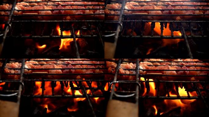 烧烤炉上的肉类烹饪