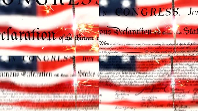 有旗帜和火花的美国成文宪法