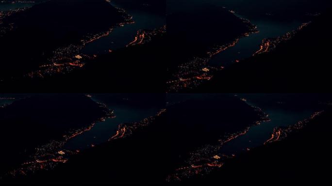 夜间海湾鸟瞰图
