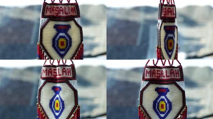 土耳其手工艺品，编织汽车mashallah手写装饰用珍珠装饰，