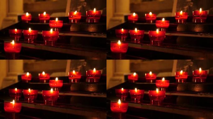 慢动作天主教祈祷红杯蜡烛蜡烛