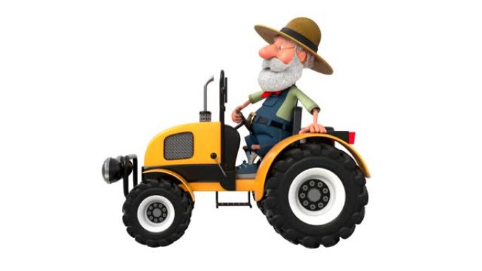 3d插图农民骑拖拉机与拖车