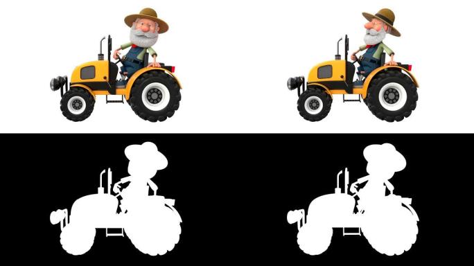 3d插图农民骑拖拉机与拖车
