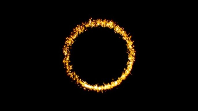 金色闪闪发光的星星尘埃圈的小径闪闪发光的颗粒在黑色背景上。4k视频