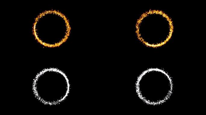 金色闪闪发光的星星尘埃圈的小径闪闪发光的颗粒在黑色背景上。4k视频