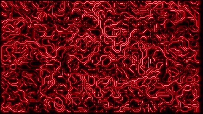 发光红色密集电路动画主板循环