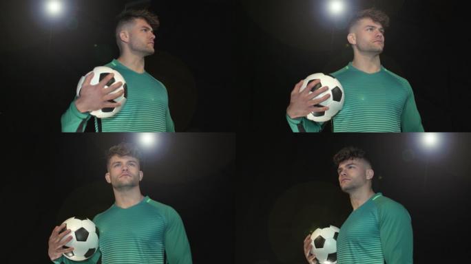 男子足球/足球运动员肖像姿势-超慢动作180度旋转