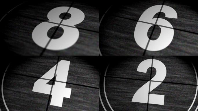 Cinima Leader复古倒计时10-1，旧电视噪音详细线条，动画3D渲染