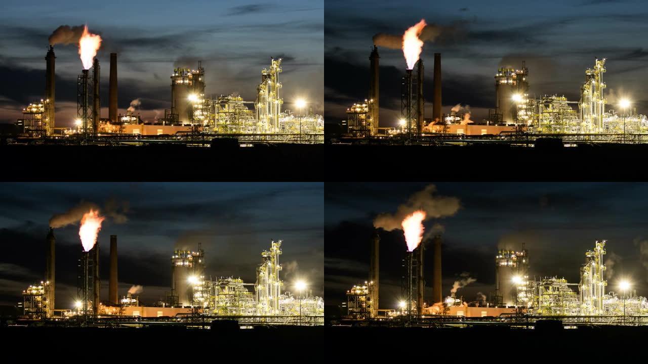 石化石油工业在夜间，工厂时间流逝