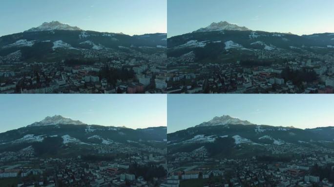 克里恩斯城和皮拉图斯山。瑞士。鸟瞰图