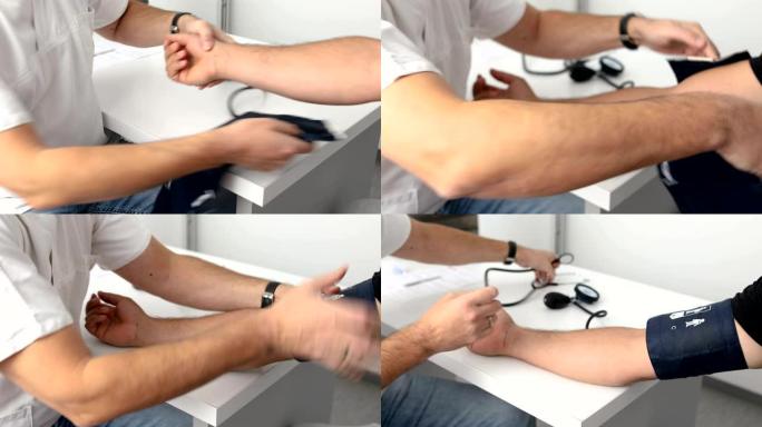 医生测量男性患者的血压