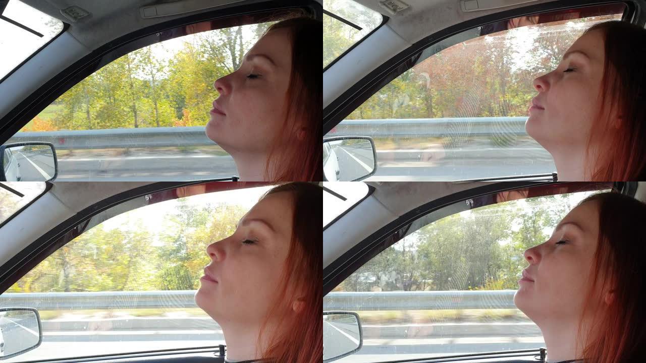 女乘客睡在车里，开车环游全国