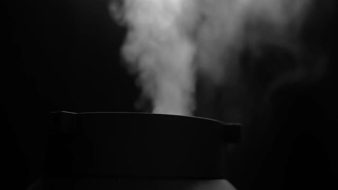 黑色背景上喷出的白色蒸汽烟雾特写。抽象背景的概念。