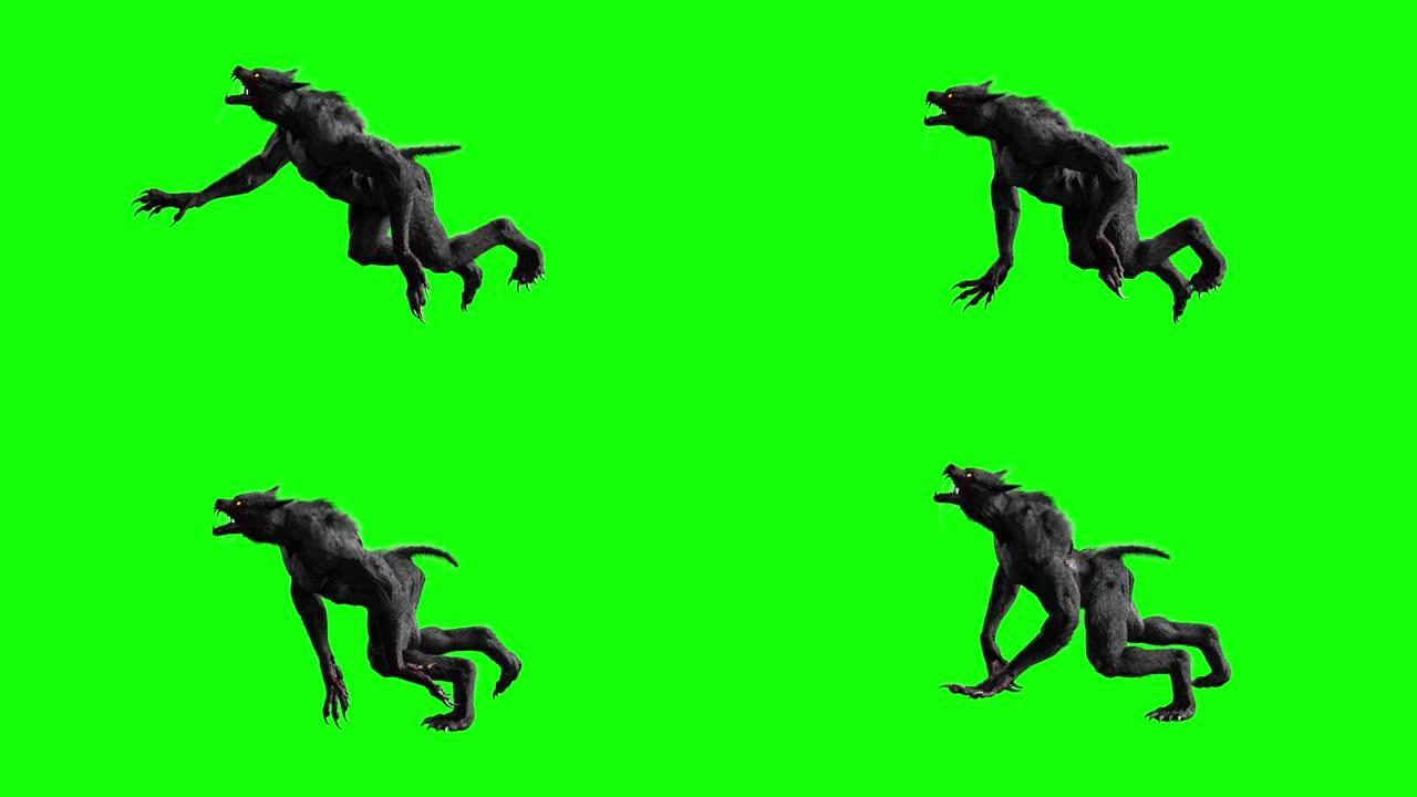 绿底3D渲染上的狼人