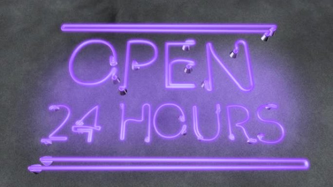 霓虹灯标志在咖啡厅酒吧餐厅24小时开放，晚上工作在当地酒吧