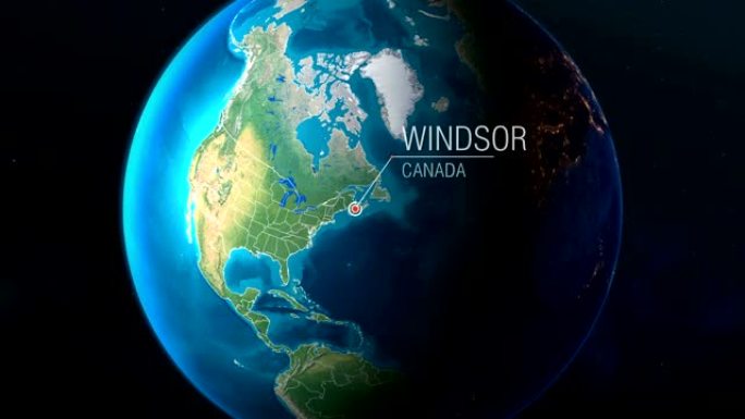 加拿大-温莎-从太空到地球的缩放