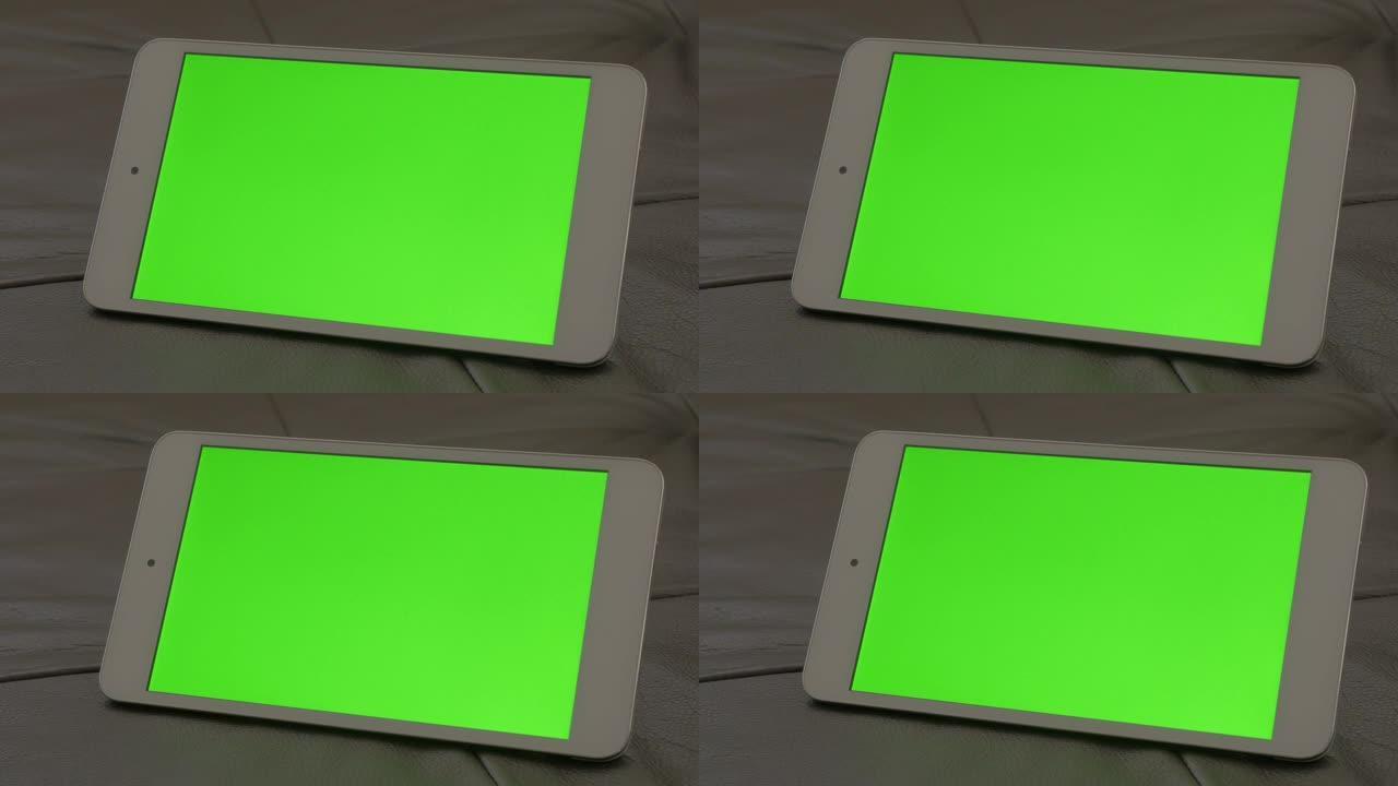 现代银白色平板电脑绿屏显示平移4K