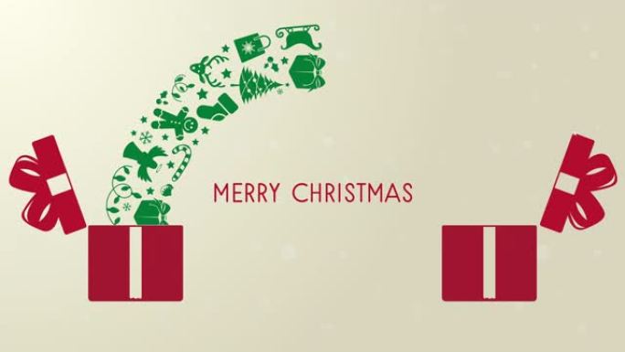 带有绿色圣诞图标的红色圣诞礼品盒