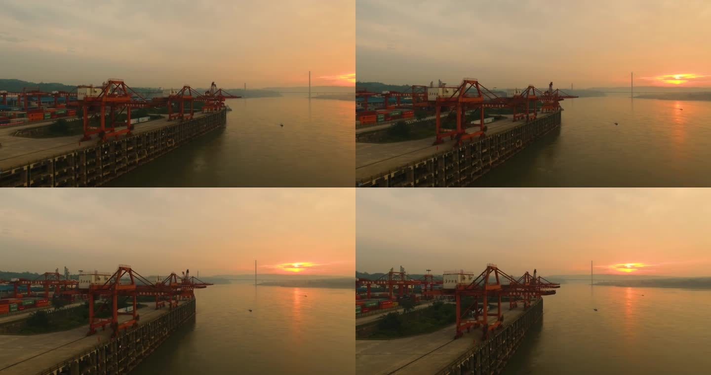 清晨的海港景色航拍