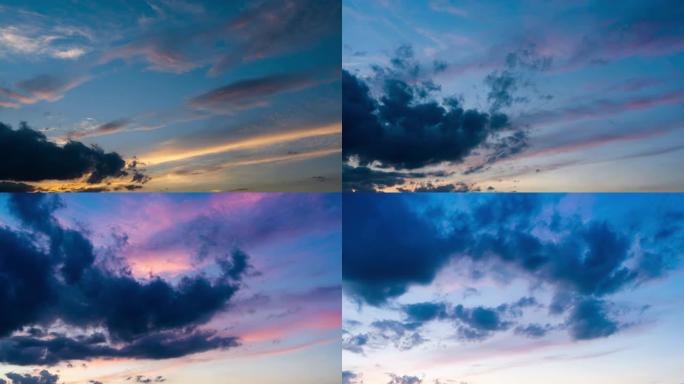 延时4k日落云远离抽象的彩色背景