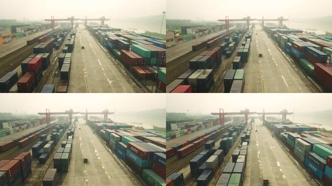 航拍排列整齐的集装箱
