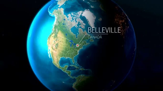 加拿大-贝尔维尔-从太空到地球的缩放