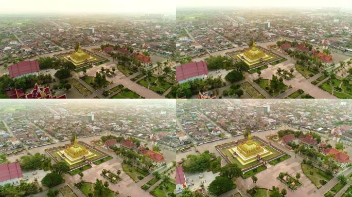 老挝人民民主共和国万象Wat Phra That Luang无人机拍摄的4k视频鸟瞰图。