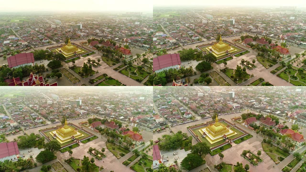 老挝人民民主共和国万象Wat Phra That Luang无人机拍摄的4k视频鸟瞰图。