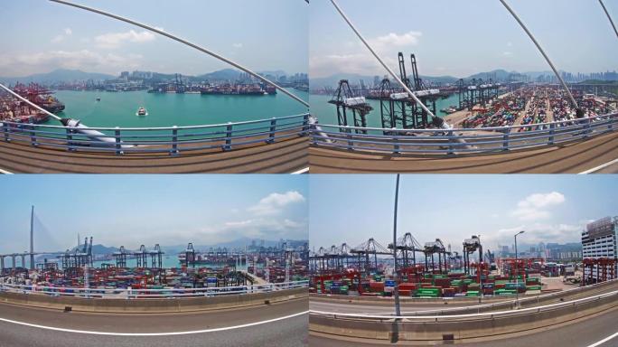 香港港口集装箱货船的时间流逝与进出口业务和物流运输国际货物