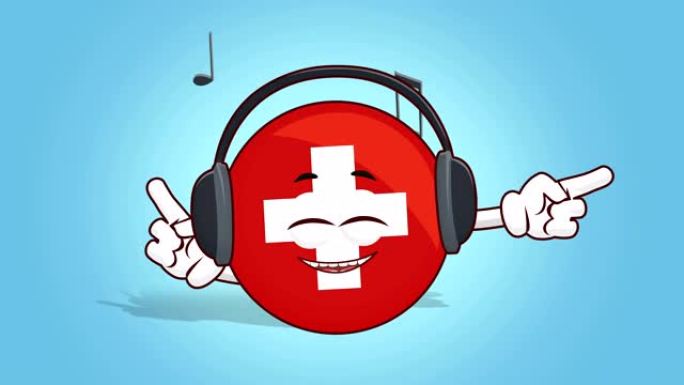 卡通图标旗瑞士面部动画用阿尔法哑光听音乐