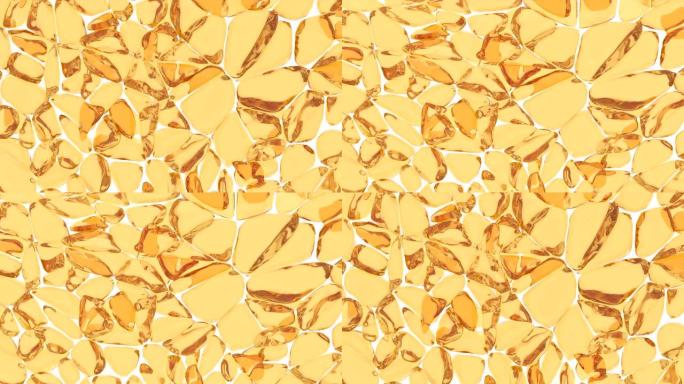脂肪细胞被拉伸和压缩。白色背景上金色摩洛哥坚果油精华素的抽象特写，用于装饰设计。摩洛哥坚果油。抽象黄