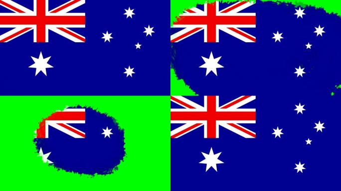 4K - 3不同的油漆笔刷风格过渡动画与澳大利亚国旗