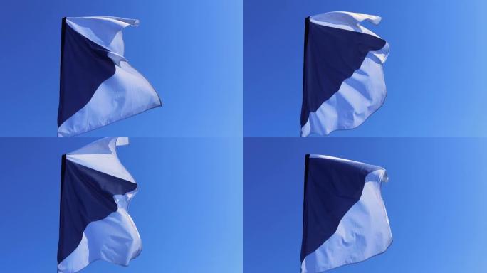 白色与蓝色三角形在蓝天下挥舞旗帜