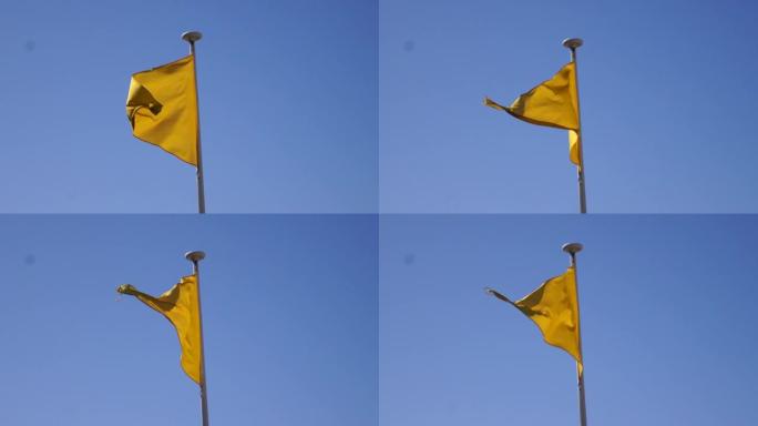 黄色警告旗在海滩上飘扬
