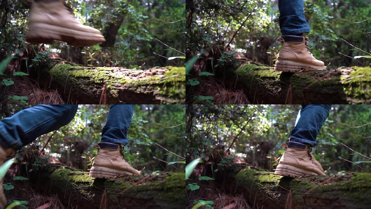 丛林探险 登山素材 森林行走脚步特写