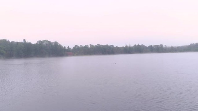 湖上的雾，无人机飞行，欧洲的自然早晨