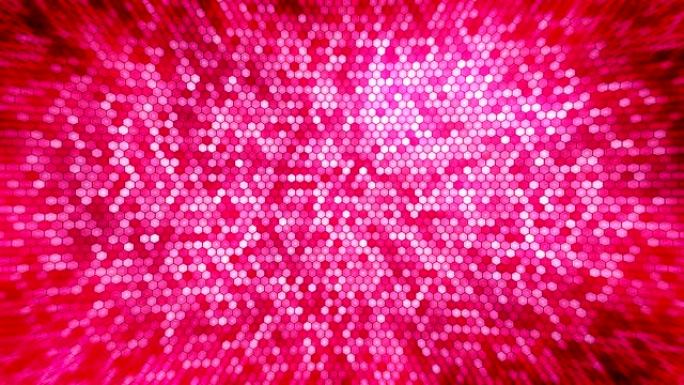 红色电闪电蜂窝背景。发光的电六边形。商业技术循环动画。