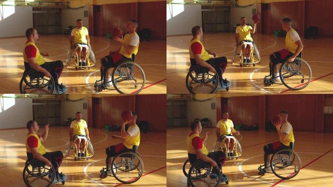 残疾人运动员在para篮球练习中有教练