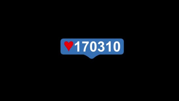 社交媒体红心计数器，在黑色背景上显示随着时间的推移喜欢。点击类似的按钮动画4K。3D渲染
