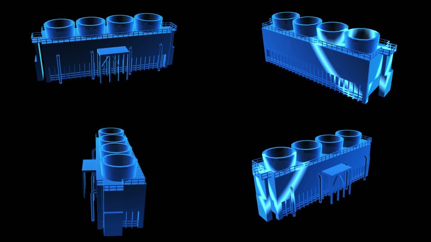 工业冷却塔全息蓝色科技通道素材