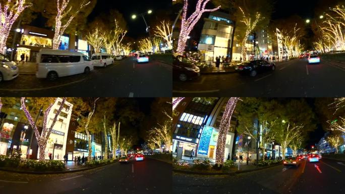 在东京的omotsando驾驶冬季夜间照明