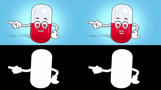 卡通药丸胶囊面部动画左侧指针用阿尔法哑光说话