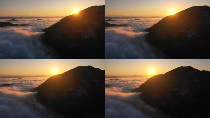 夕阳山迷人景观的鸟瞰图