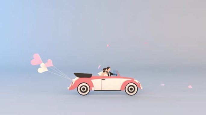新婚夫妇驾驶爱心汽车动画