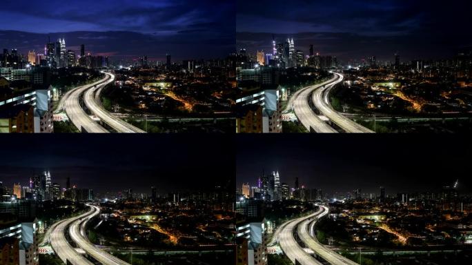 吉隆坡主要高速公路从左至右的夜间延时。